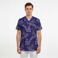 Deep Blue Monstera Scrub Top - Polynesian Tribal Pattern LT01 - Polynesian Pride