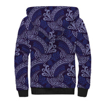 Deep Blue Monstera Sherpa Hoodie Polynesian Tribal Pattern - Polynesian Pride
