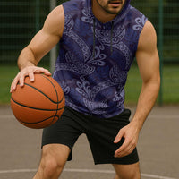 Deep Blue Monstera Sleeveless Hoodie Polynesian Tribal Pattern LT01 - Polynesian Pride