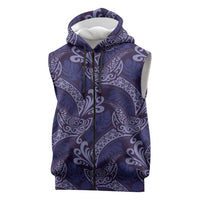 Deep Blue Monstera Sleeveless Zip Hoodie Polynesian Tribal Pattern LT01 Blue - Polynesian Pride
