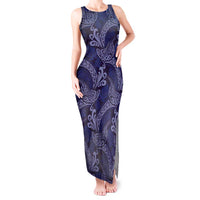 Deep Blue Monstera Tank Maxi Dress Polynesian Tribal Pattern LT01 Women Blue - Polynesian Pride