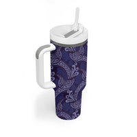 Deep Blue Monstera Tumbler With Handle Polynesian Tribal Pattern - Polynesian Pride