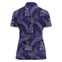 Deep Blue Monstera Women Polo Shirt Polynesian Tribal Pattern LT01 - Polynesian Pride