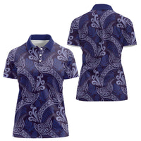 Deep Blue Monstera Women Polo Shirt Polynesian Tribal Pattern LT01 - Polynesian Pride