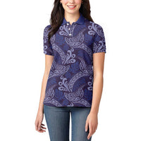 Deep Blue Monstera Women Polo Shirt Polynesian Tribal Pattern LT01 - Polynesian Pride