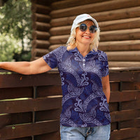 Deep Blue Monstera Women Polo Shirt Polynesian Tribal Pattern LT01 - Polynesian Pride