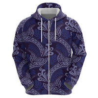 Deep Blue Monstera Zip Hoodie Polynesian Tribal Pattern LT01 - Polynesian Pride