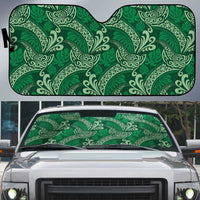 Forest Green Monstera Auto Sun Shade Polynesian Tribal Pattern - Polynesian Pride