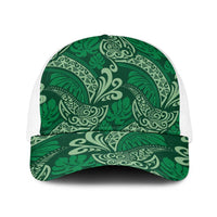 Forest Green Monstera Baseball Net Cap Polynesian Tribal Pattern LT01 One Size White Green - Polynesian Pride