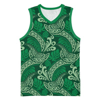 Forest Green Monstera Basketball Jersey Polynesian Tribal Pattern LT01 Unisex Green - Polynesian Pride