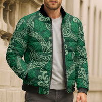 Forest Green Monstera Bomber Puffer Jacket Polynesian Tribal Pattern LT01 - Polynesian Pride