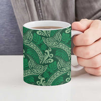 Forest Green Monstera Ceramic Mug Polynesian Tribal Pattern - Polynesian Pride