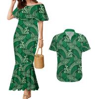 Forest Green Monstera Couples Matching Mermaid Dress and Hawaiian Shirt Polynesian Tribal Pattern LT01 Green - Polynesian Pride