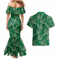 Forest Green Monstera Couples Matching Mermaid Dress and Hawaiian Shirt Polynesian Tribal Pattern LT01 - Polynesian Pride