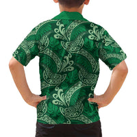 Forest Green Monstera Family Matching Long Sleeve Bodycon Dress and Hawaiian Shirt Polynesian Tribal Pattern - Polynesian Pride