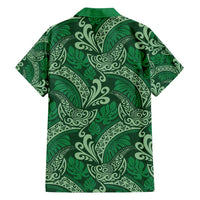 Forest Green Monstera Family Matching Long Sleeve Bodycon Dress and Hawaiian Shirt Polynesian Tribal Pattern - Polynesian Pride