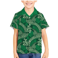 Forest Green Monstera Family Matching Mermaid Dress and Hawaiian Shirt Polynesian Tribal Pattern - Polynesian Pride