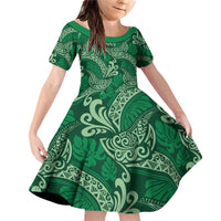 Forest Green Monstera Family Matching Off Shoulder Short Dress and Hawaiian Shirt Polynesian Tribal Pattern - Polynesian Pride
