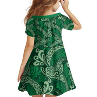 Forest Green Monstera Family Matching Off Shoulder Short Dress and Hawaiian Shirt Polynesian Tribal Pattern - Polynesian Pride