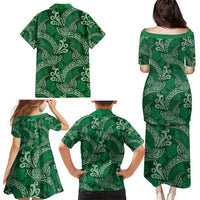 Forest Green Monstera Family Matching Puletasi and Hawaiian Shirt Polynesian Tribal Pattern LT01 - Polynesian Pride