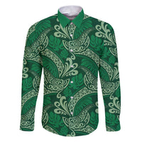 Forest Green Monstera Family Matching Puletasi and Hawaiian Shirt Polynesian Tribal Pattern LT01 Dad's Shirt - Long Sleeve Green - Polynesian Pride