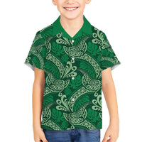 Forest Green Monstera Family Matching Short Sleeve Bodycon Dress and Hawaiian Shirt Polynesian Tribal Pattern - Polynesian Pride