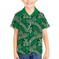 Forest Green Monstera Kid Hawaiian Shirt Polynesian Tribal Pattern LT01 Kid Green - Polynesian Pride