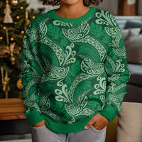 Forest Green Monstera Kid Ugly Christmas Sweater Polynesian Tribal Pattern LT01 - Polynesian Pride