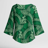 Forest Green Monstera Kimono Sleeve Blouse Polynesian Tribal Pattern LT01 - Polynesian Pride