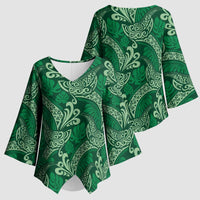 Forest Green Monstera Kimono Sleeve Blouse Polynesian Tribal Pattern LT01 - Polynesian Pride
