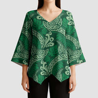 Forest Green Monstera Kimono Sleeve Blouse Polynesian Tribal Pattern LT01 - Polynesian Pride