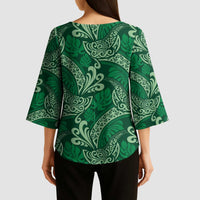 Forest Green Monstera Kimono Sleeve Blouse Polynesian Tribal Pattern LT01 - Polynesian Pride