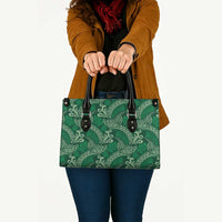 Forest Green Monstera Leather Bag Polynesian Tribal Pattern - Polynesian Pride
