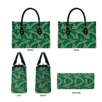 Forest Green Monstera Leather Bag Polynesian Tribal Pattern - Polynesian Pride