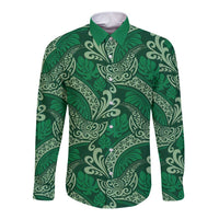 Forest Green Monstera Long Sleeve Button Shirt Polynesian Tribal Pattern LT01 Unisex Green - Polynesian Pride