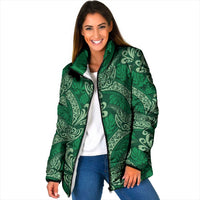 Forest Green Monstera Padded Jacket Polynesian Tribal Pattern LT01 Women Green - Polynesian Pride
