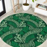 Forest Green Monstera Round Carpet Polynesian Tribal Pattern - Polynesian Pride