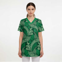 Forest Green Monstera Scrub Top - Polynesian Tribal Pattern LT01 - Polynesian Pride