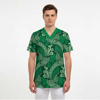 Forest Green Monstera Scrub Top - Polynesian Tribal Pattern LT01 - Polynesian Pride