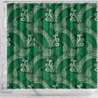 Forest Green Monstera Shower Curtain Polynesian Tribal Pattern - Polynesian Pride