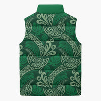 Forest Green Monstera Sleeveless Puffer Jacket Polynesian Tribal Pattern LT01 - Polynesian Pride