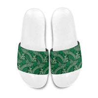 Forest Green Monstera Slide Sandals Polynesian Tribal Pattern - Polynesian Pride
