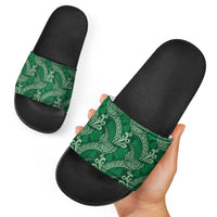 Forest Green Monstera Slide Sandals Polynesian Tribal Pattern - Polynesian Pride