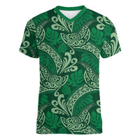 Forest Green Monstera Women V-Neck T-Shirt Polynesian Tribal Pattern LT01 Female Green - Polynesian Pride
