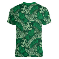 Forest Green Monstera Women V-Neck T-Shirt Polynesian Tribal Pattern LT01 - Polynesian Pride