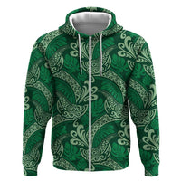 Forest Green Monstera Zip Hoodie Polynesian Tribal Pattern LT01 Zip Hoodie Green - Polynesian Pride