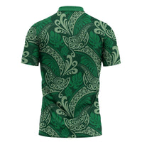 Forest Green Monstera Zipper Polo Shirt Polynesian Tribal Pattern LT01 - Polynesian Pride