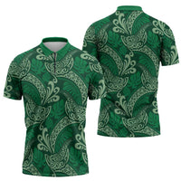 Forest Green Monstera Zipper Polo Shirt Polynesian Tribal Pattern LT01 - Polynesian Pride