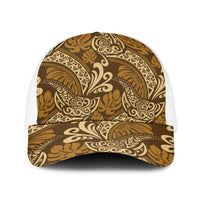 Brown Gold Monstera Baseball Net Cap Polynesian Tribal Pattern LT01 One Size White Gold - Polynesian Pride