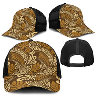 Brown Gold Monstera Baseball Net Cap Polynesian Tribal Pattern - Polynesian Pride